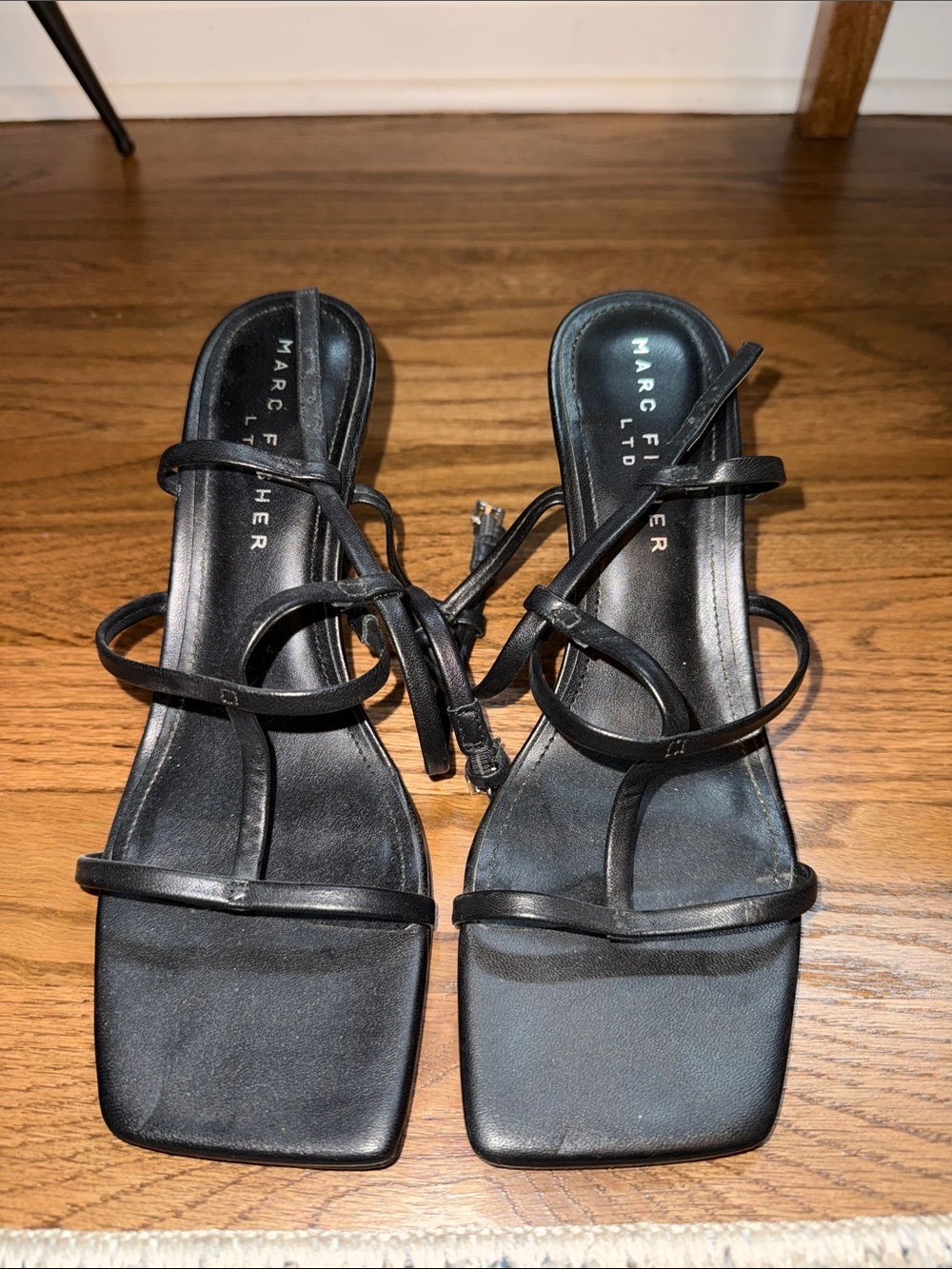 Marc Fisher Black Strappy Square-Toe Heels